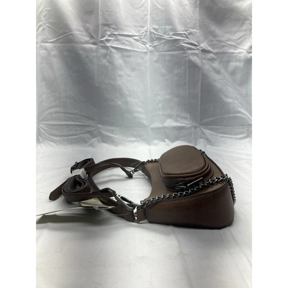 No Boundaries Women's Faux Leather Mini Shoulder Bag Adjustable Crossbody, Brown